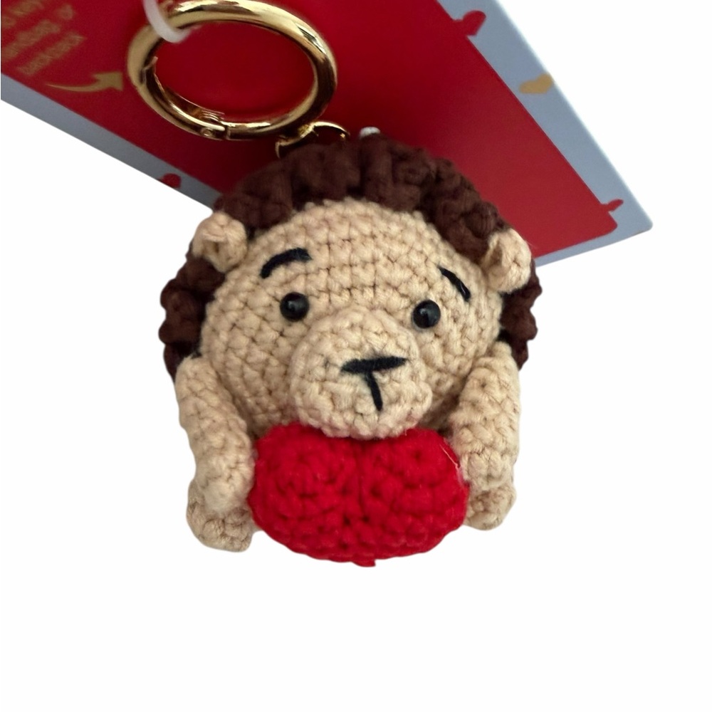 Piper K Handmade Crochet Hedgehog Bag Charm Keychain - Brown and Red